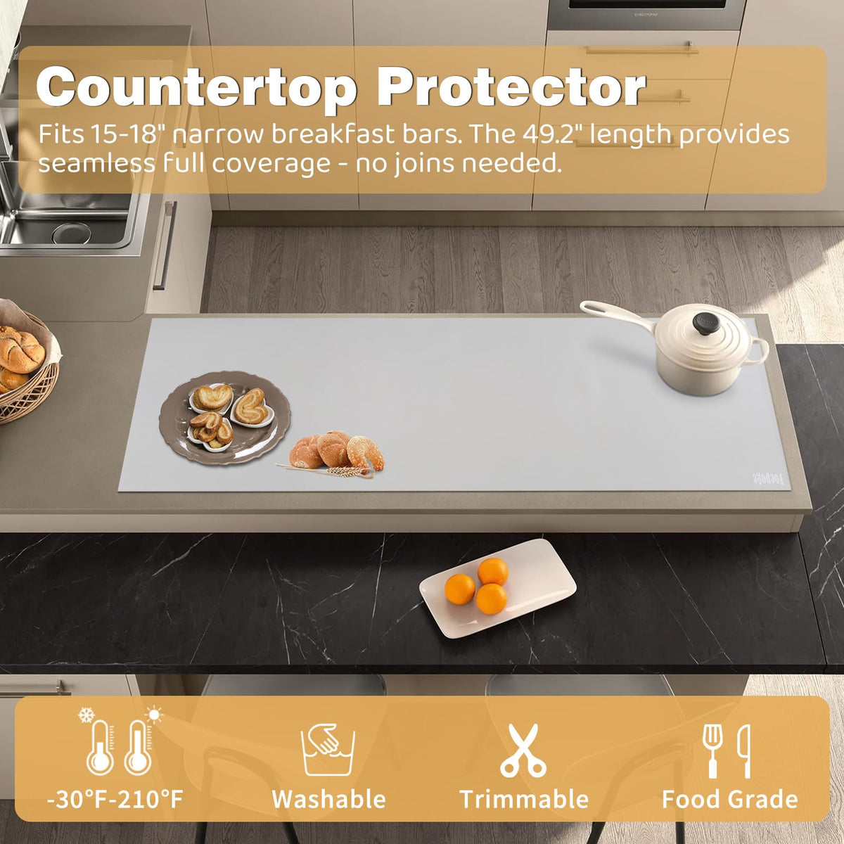 Foepoge heat-resistant silicone mat withstands up to 210°F for kitchen use.