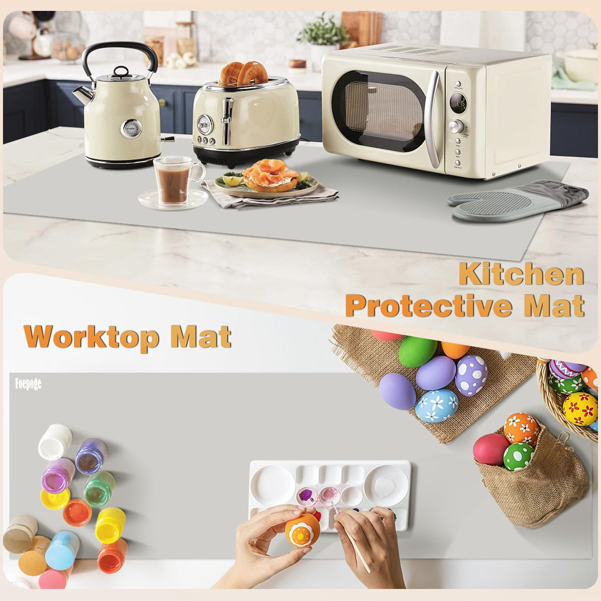 Foepoge waterproof surface protects tabletops from spills during activities.