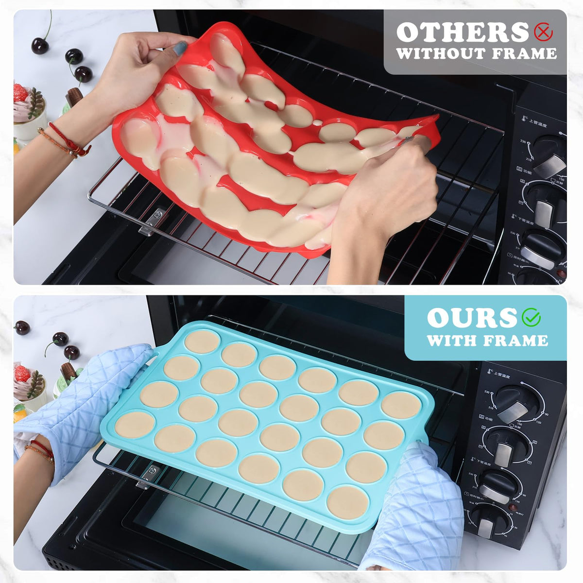 Foepoge sturdy metal frame provides stable handling during baking.
