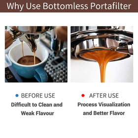 Fogkay bottomless portafilter provides visual extraction cues.