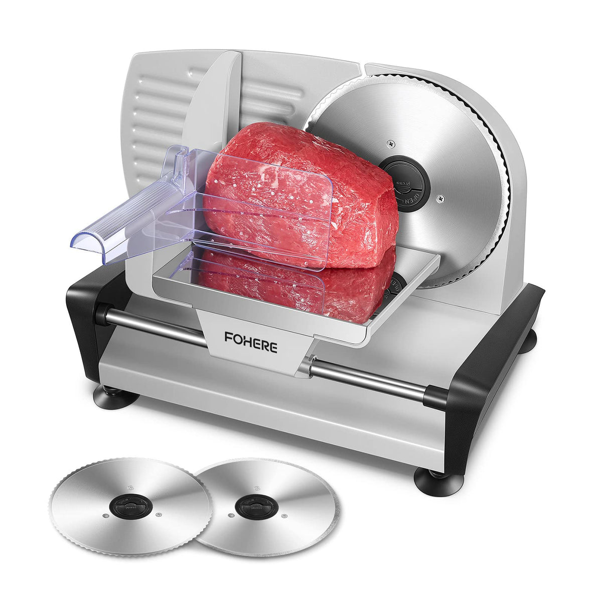 FOHERE 200W meat slicer front view for compact home kitchen efficiency.