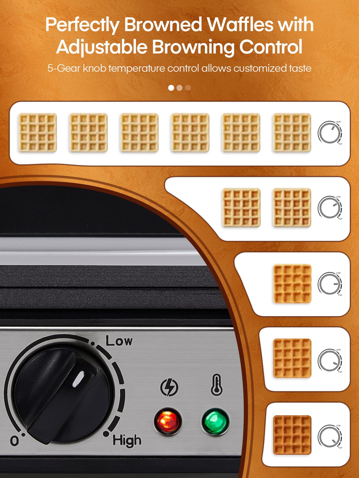 FOHERE waffle maker browning levels for customizable texture