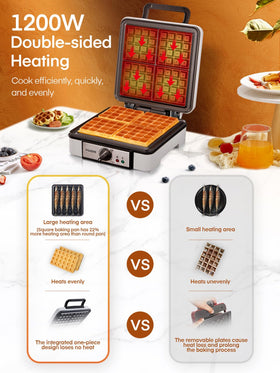 FOHERE waffle maker cool touch handle for safe use