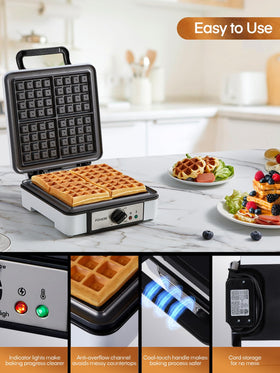 FOHERE waffle maker nonstick plates release waffles cleanly