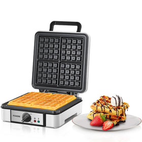 FOHERE waffle maker top view with four waffles browning evenly