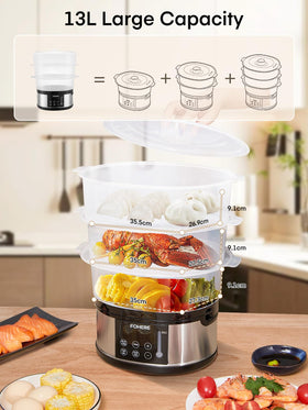 FOHERE steamer stackable tiers enable cooking multiple items at once