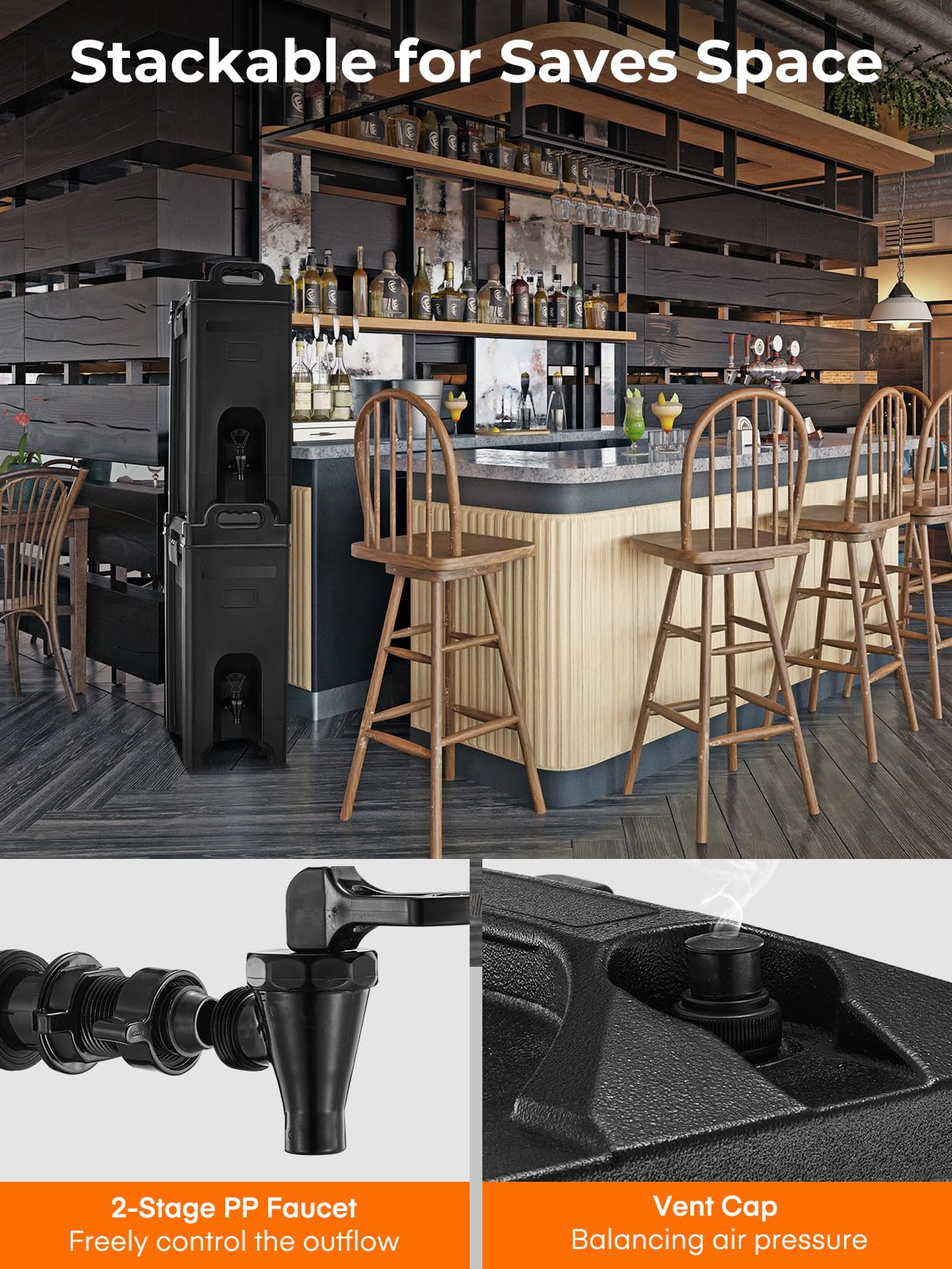 FOHERE dispenser at catering setup for outdoor off-grid beverage service.