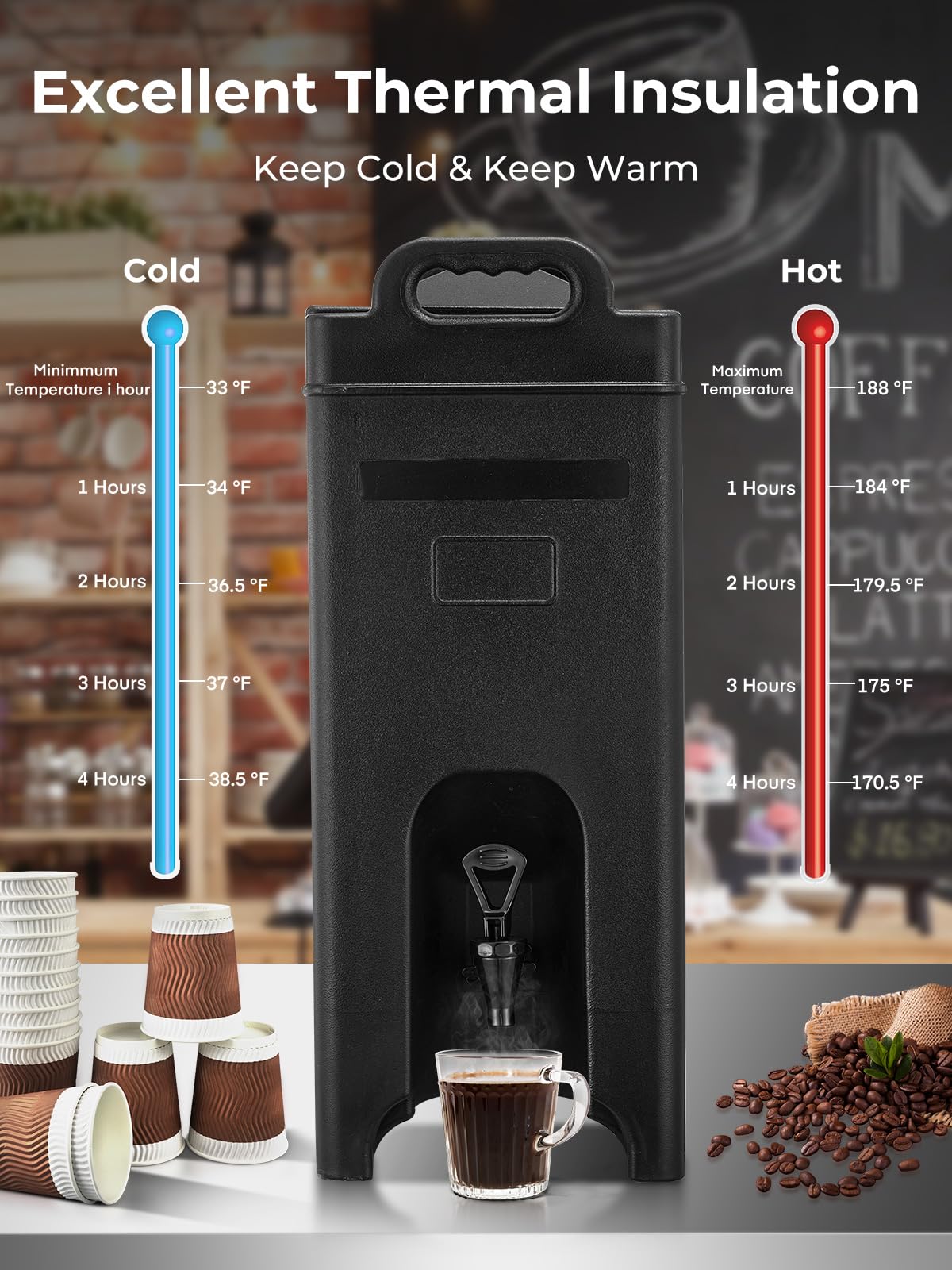 FOHERE 5 Gal dispenser with side handles, easy to carry at events.