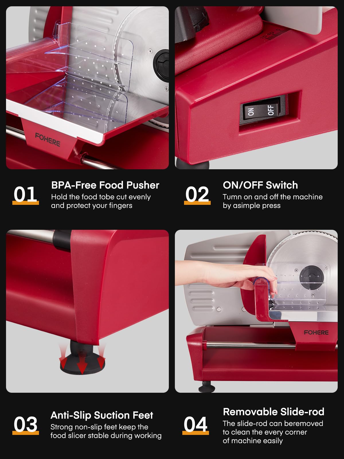 FOHERE safety suction feet keep the slicer stable during use