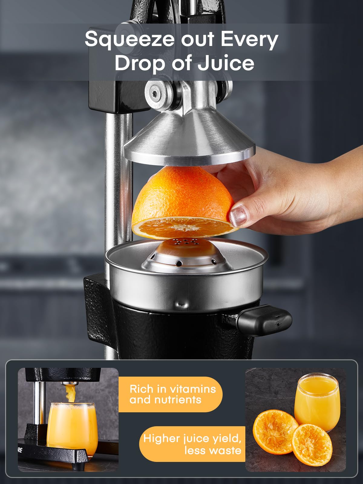 FOHERE orange juicer squeezer cup-inside view shows full-juice extraction.