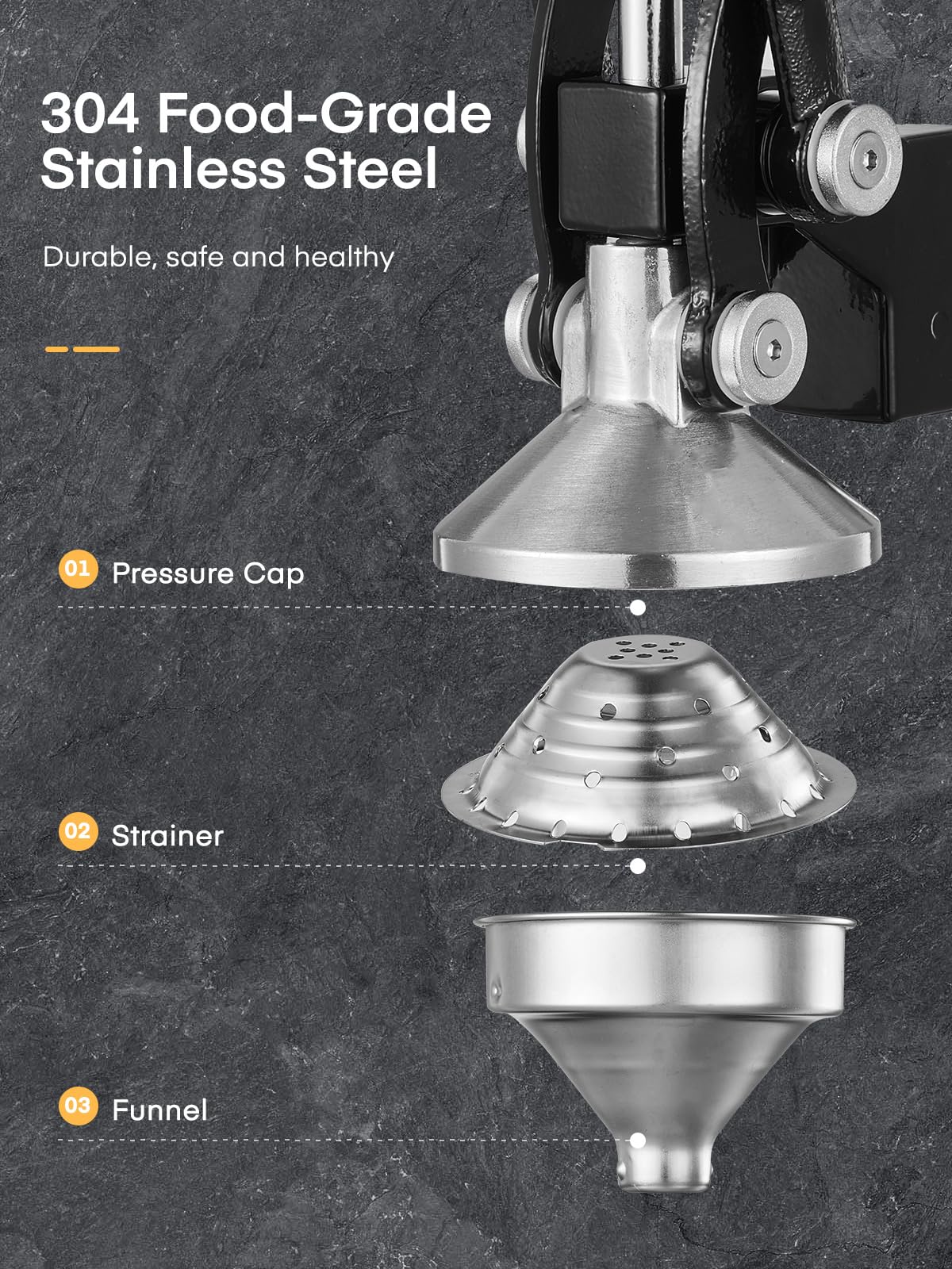 FOHERE orange juicer squeezer top detail emphasizes 400ml stainless cup included.
