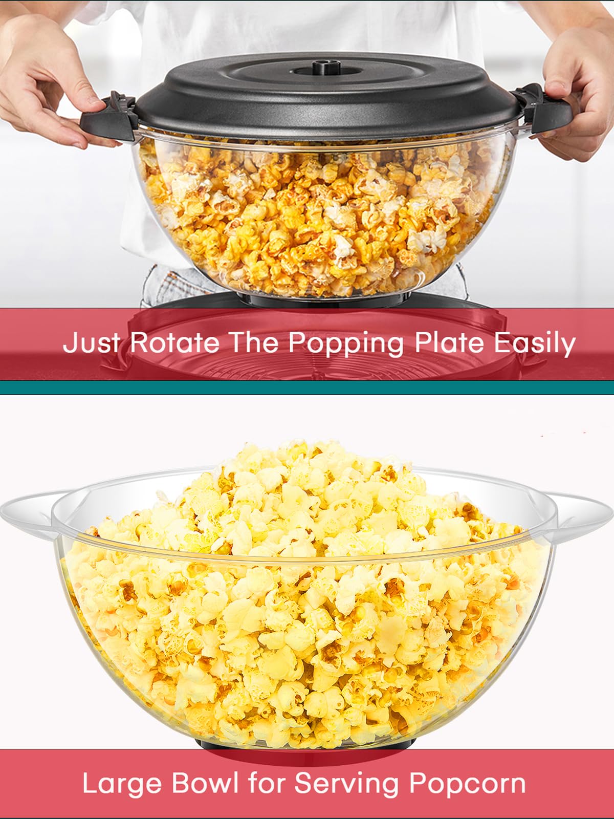 FOHERE transparent lid keeps kernels contained while letting you watch the pop