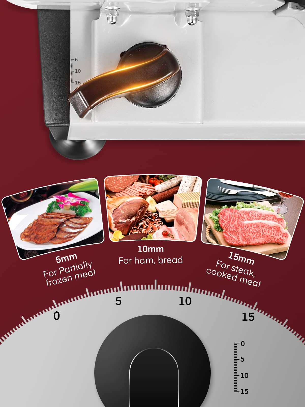 FOHERE thickness knob enables precise 0-15mm slicing.