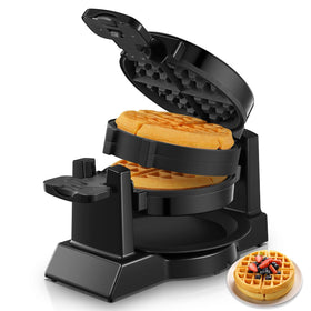 FOHERE waffle maker demonstrates 180° rotation for even browning and fluffy interiors.