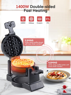 FOHERE waffle maker bakes two seven-inch waffles side by side for quick breakfasts.