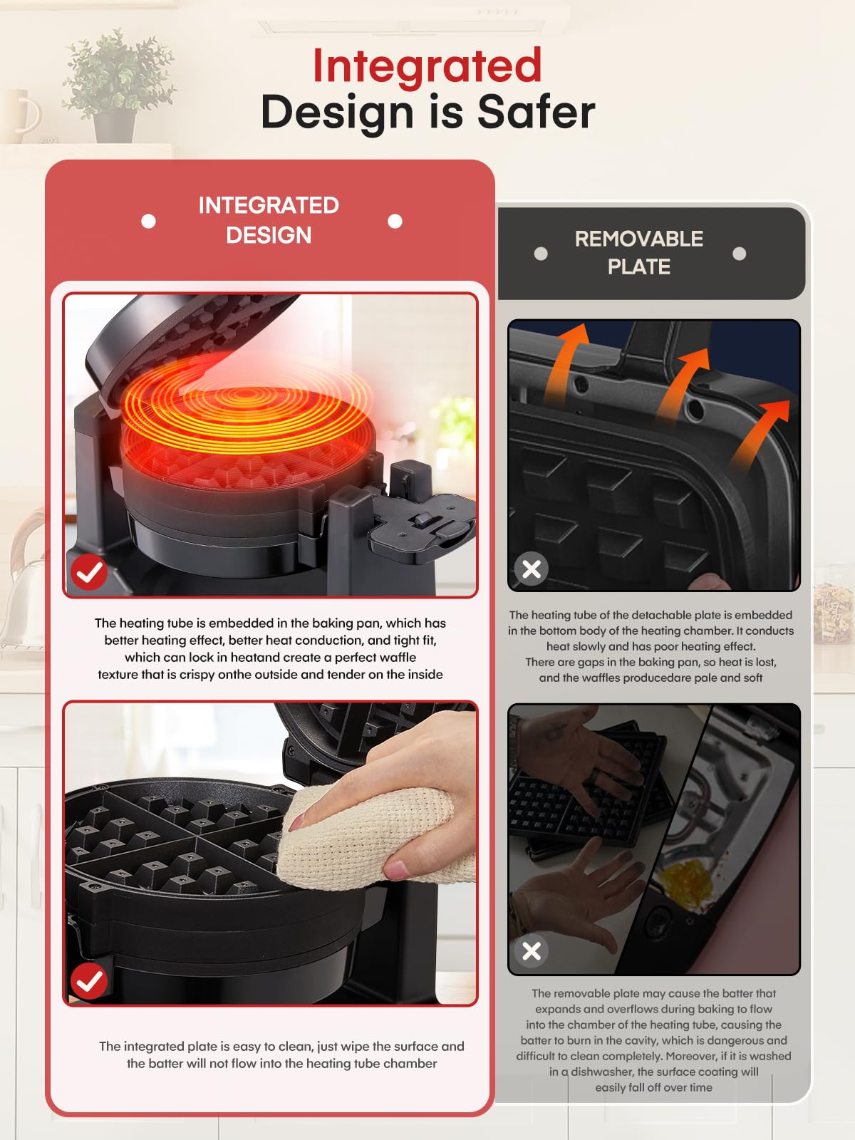 FOHERE cool-touch handle stays comfortable during waffle removal and serving.