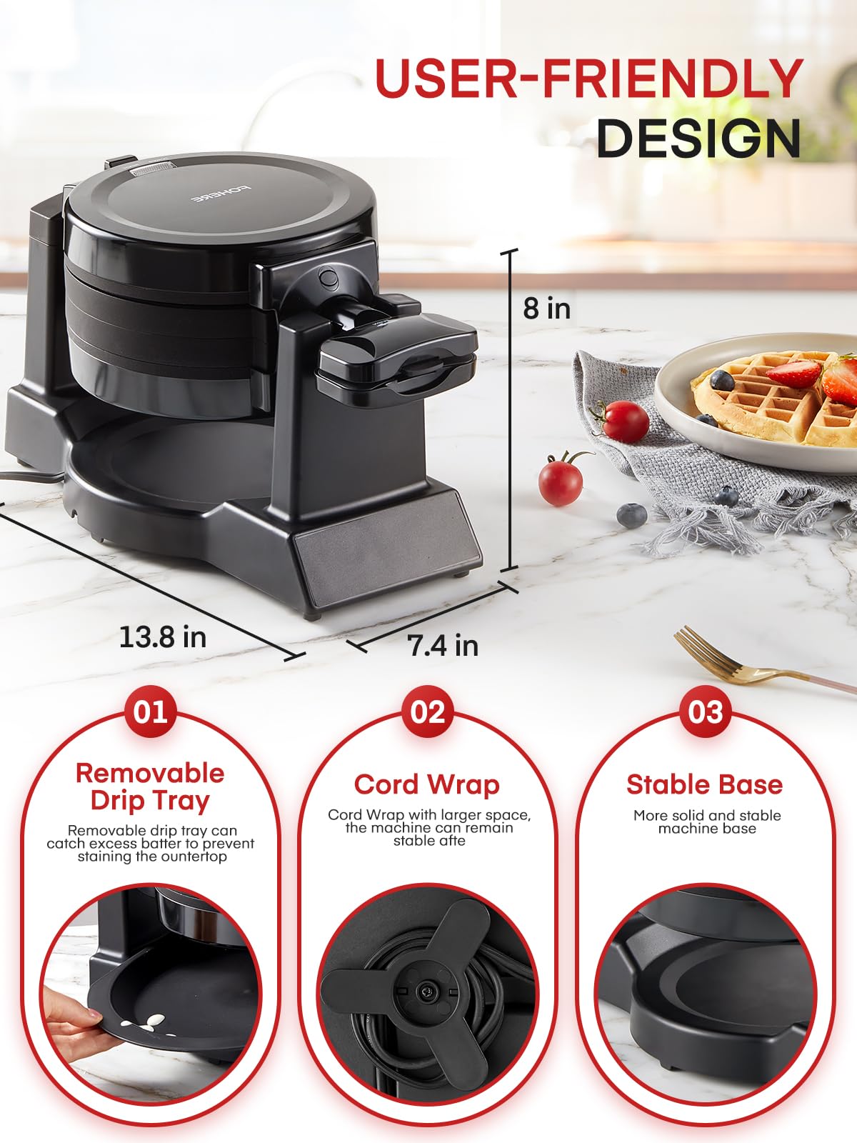 FOHERE removable drip tray enables quick disposal and mess-free cooking.