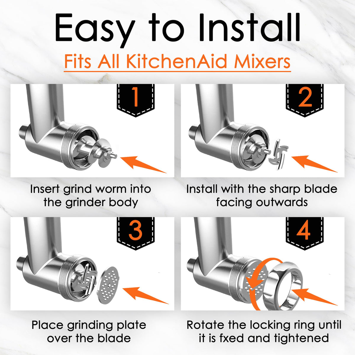 FOKIEE attachment connected to KitchenAid power hub allows hands-free grinding