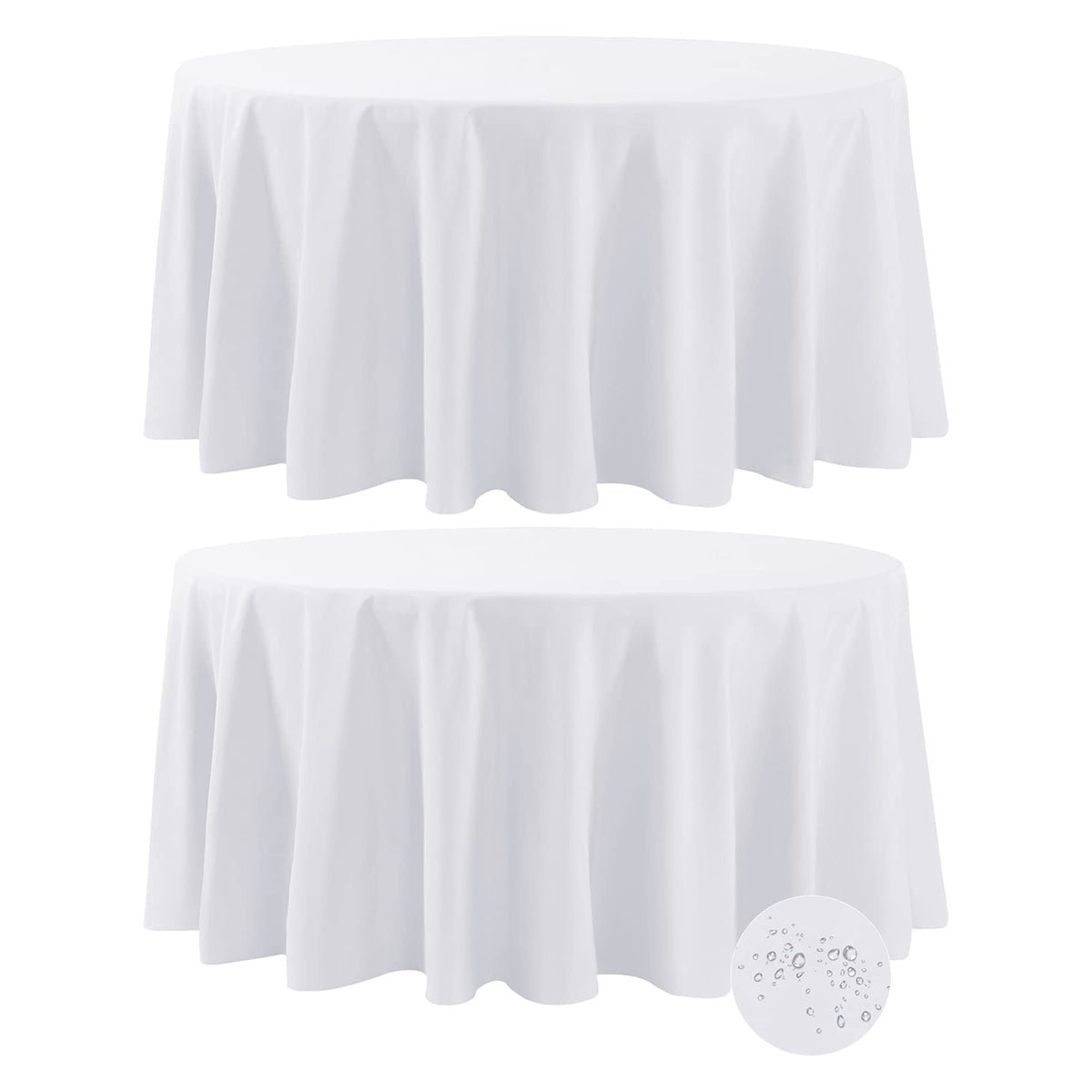 Fokitut round 108-inch white tablecloth on table for elegant dining
