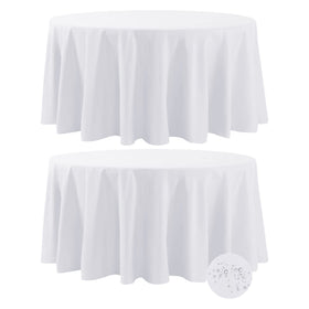 Fokitut round 108-inch white tablecloth on table for elegant dining