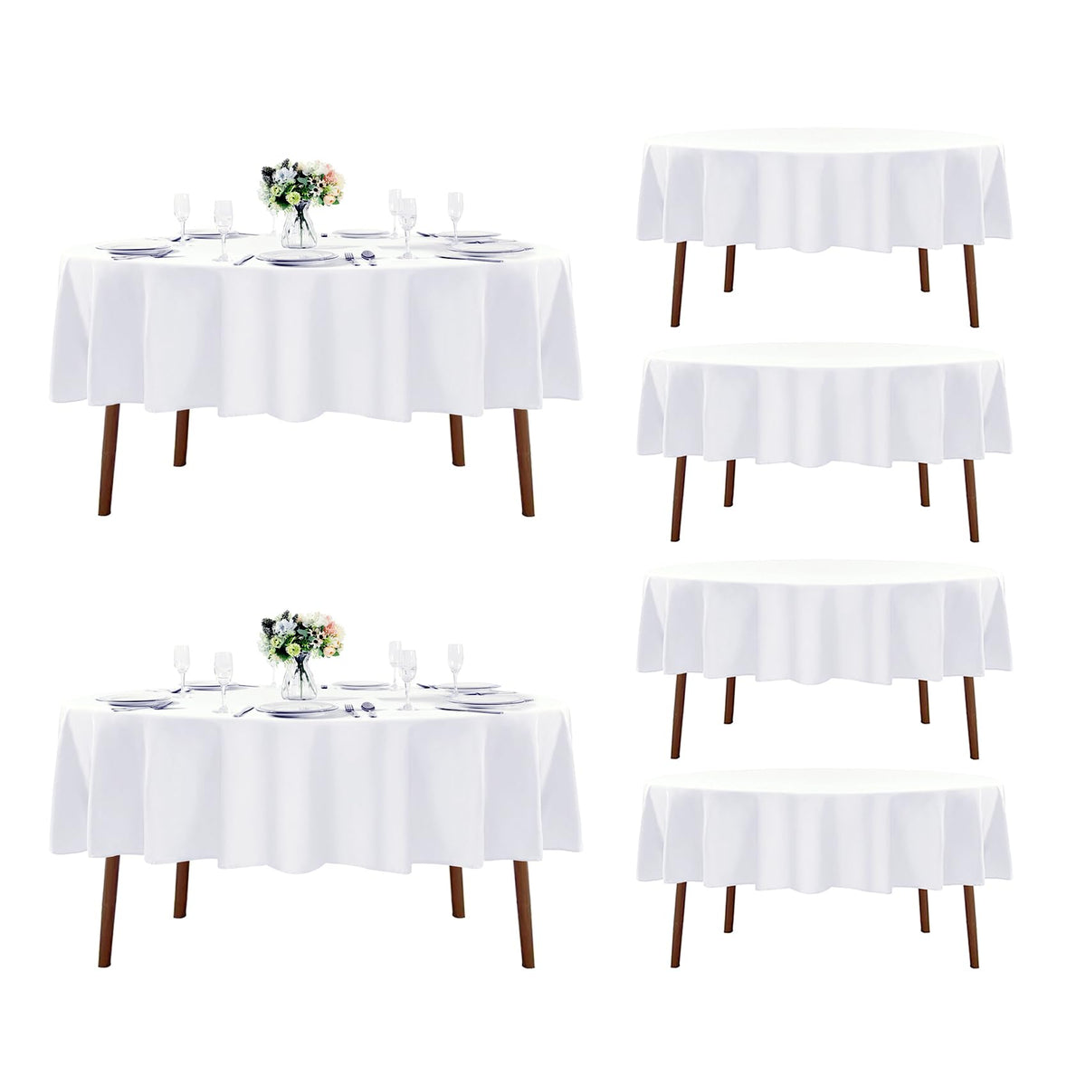Fokitut round tablecloth 90-inch white, six-pack, ideal for large gatherings