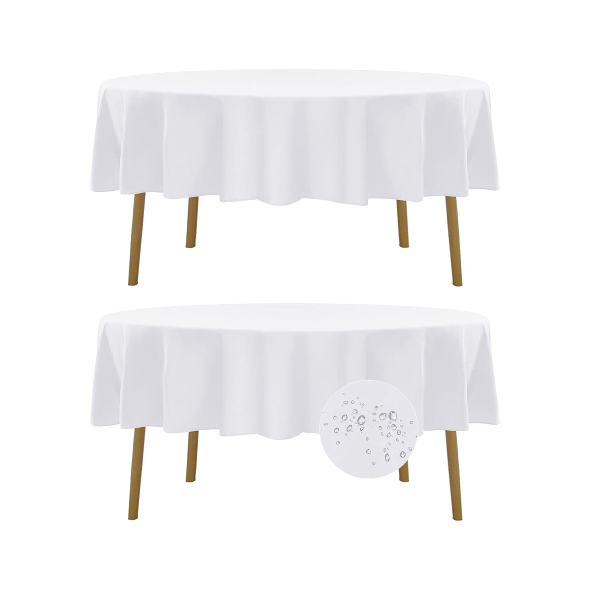 Fokitut 90-inch white round tablecloth waterproof to protect surfaces during meals.
