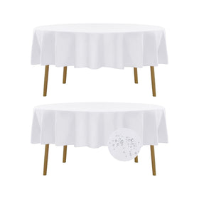 Fokitut 90-inch white round tablecloth waterproof to protect surfaces during meals.
