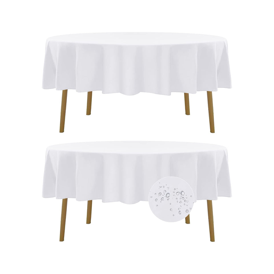 Fokitut 90-inch white round tablecloth waterproof to protect surfaces during meals.