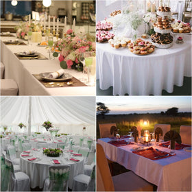 Wedding reception setup using Fokitut round tablecloth for refined decor