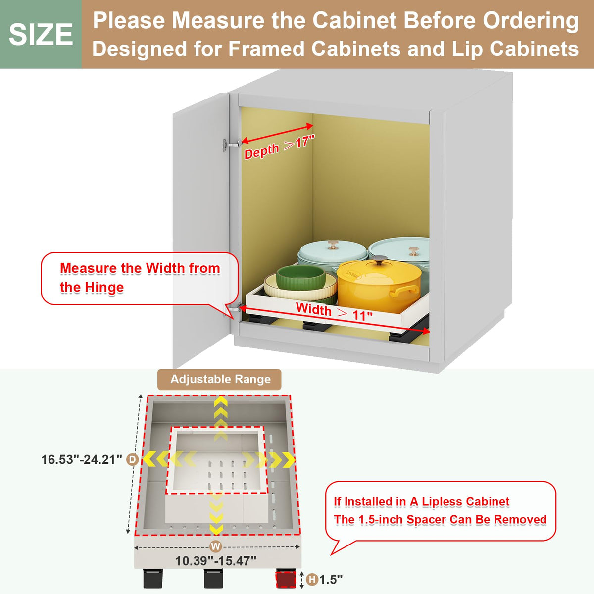 Fokyfok expandable cabinet drawer demonstrates adjustable width and length for a precise fit.