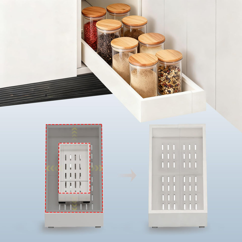 Fokyfok pull-out cabinet organizer, 7-11 inch wide, for easy access in white.