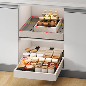 Fokyfok pull-out cabinet organizer with extendable rails for easy deep-cabinet access.
