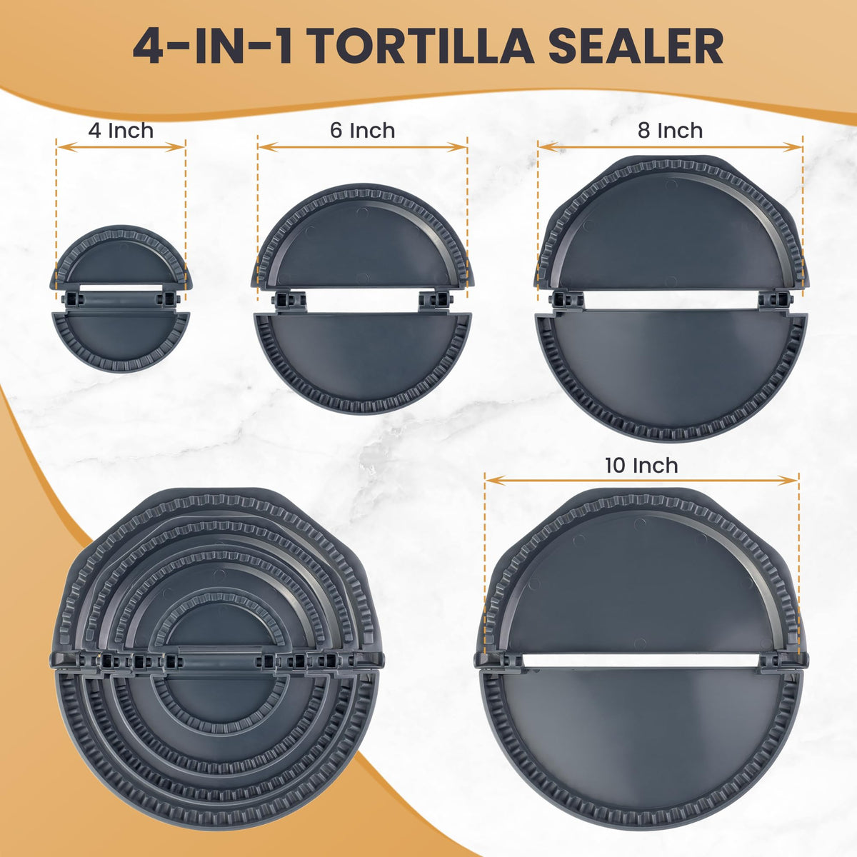 Foldspark 6-inch tortilla sealer ready to seal mid-size wraps with even pressure.