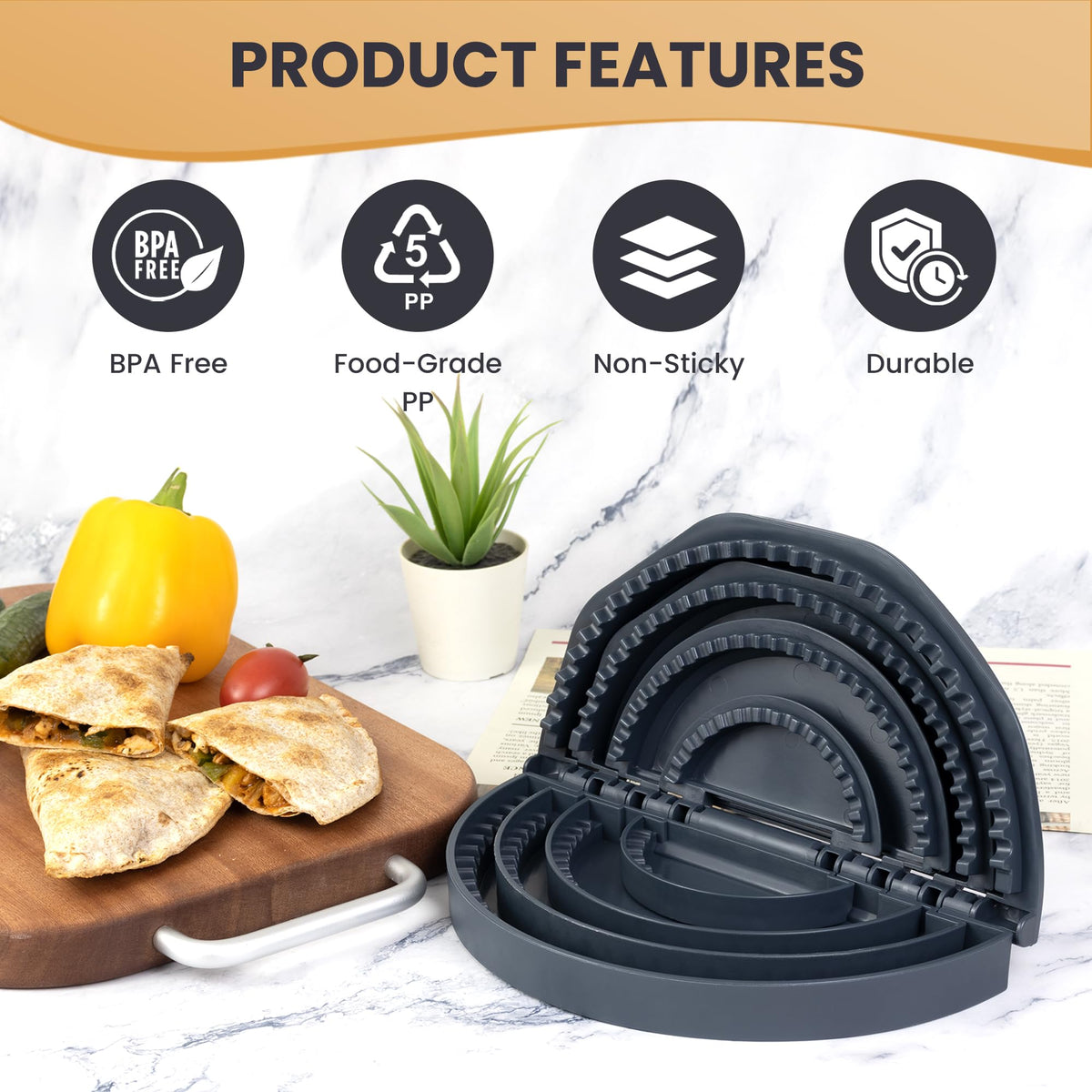 Foldspark tortilla press in action demonstrates quick, even crimping.