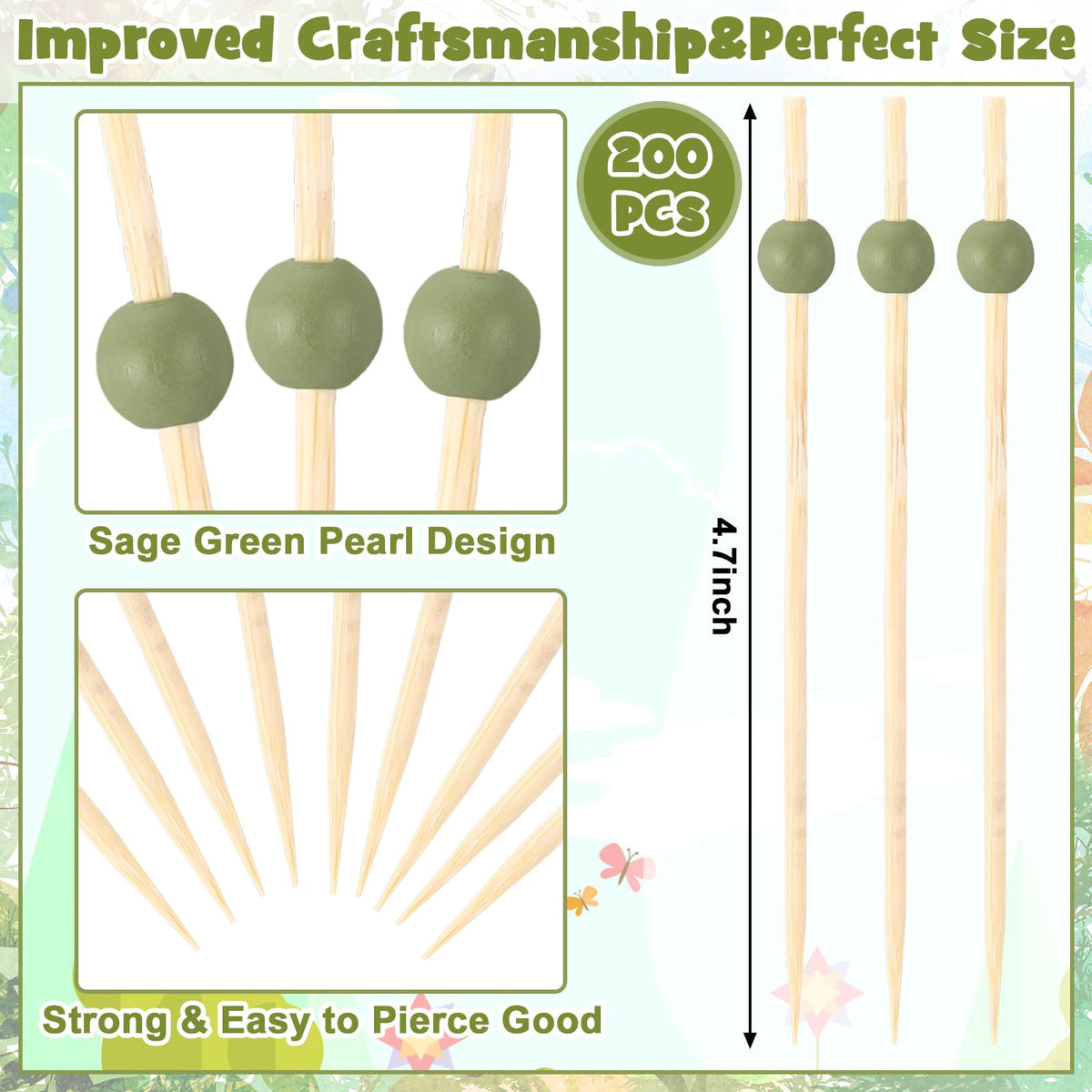 FoldTier 200-pack bamboo cocktail sticks for stylish drinks and desserts.