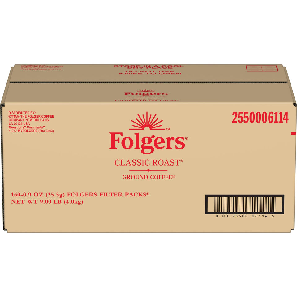Folgers Classic Roast filter-pack 160-count box for easy, mess-free brewing