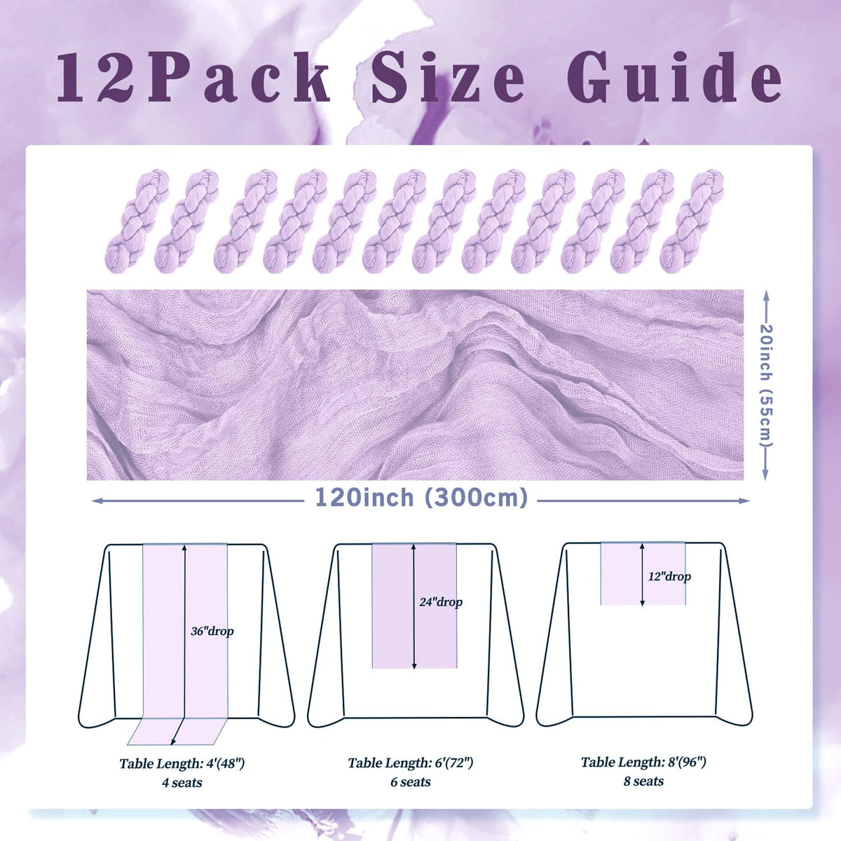 Foliafeel Lilac Cheesecloth Runner at bridal shower setup with soft ambiance