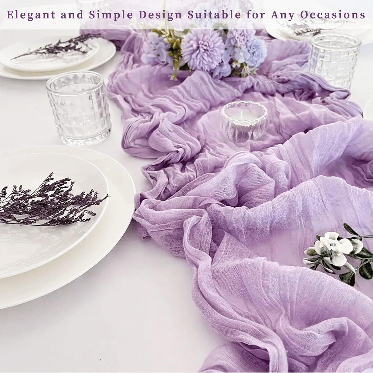 Foliafeel Lilac Cheesecloth Runner care detail showing durability