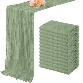 Foliafeel sage green cheesecloth table runner drapes softly for elegant wedding decor