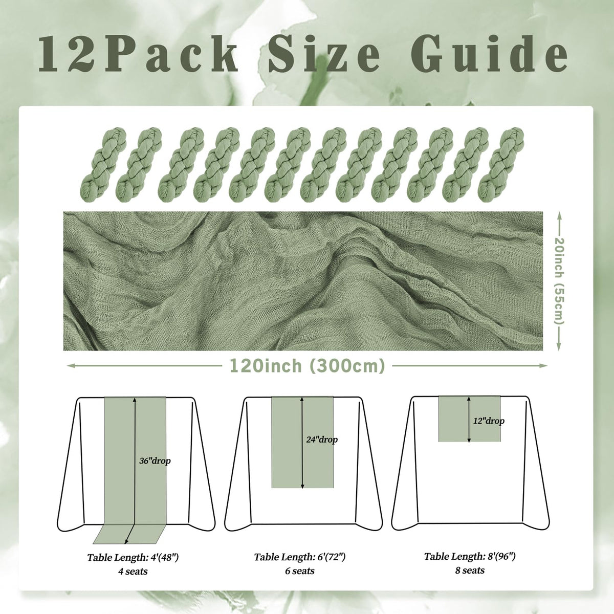 Foliafeel sage green cheesecloth table runner enhances bridal shower tables with romantic texture