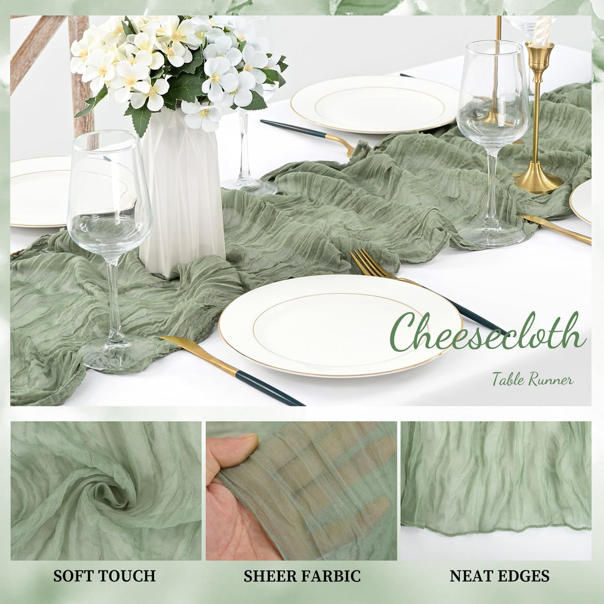 Foliafeel sage green cheesecloth table runner adds rustic charm to birthday party tables