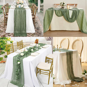 Foliafeel sage green cheesecloth table runner is easy to clean and reusable