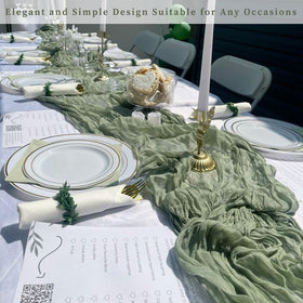 Foliafeel sage green cheesecloth table runner fits rectangular, round, and cocktail tables