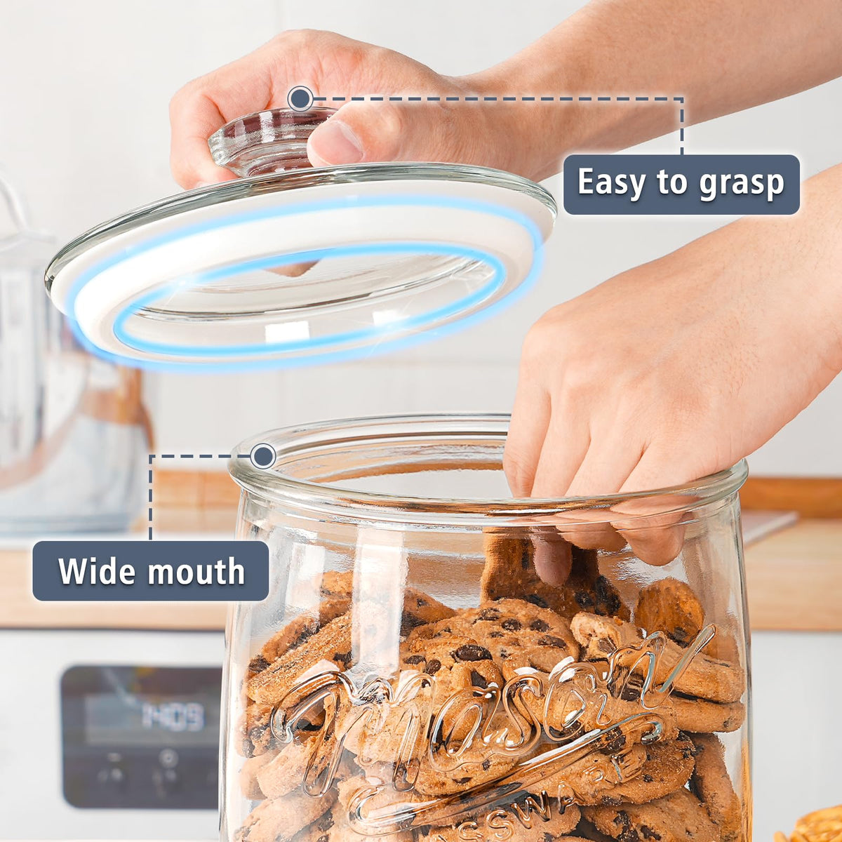 Folinstall 1 Gallon glass jar filled with cookies for storage
