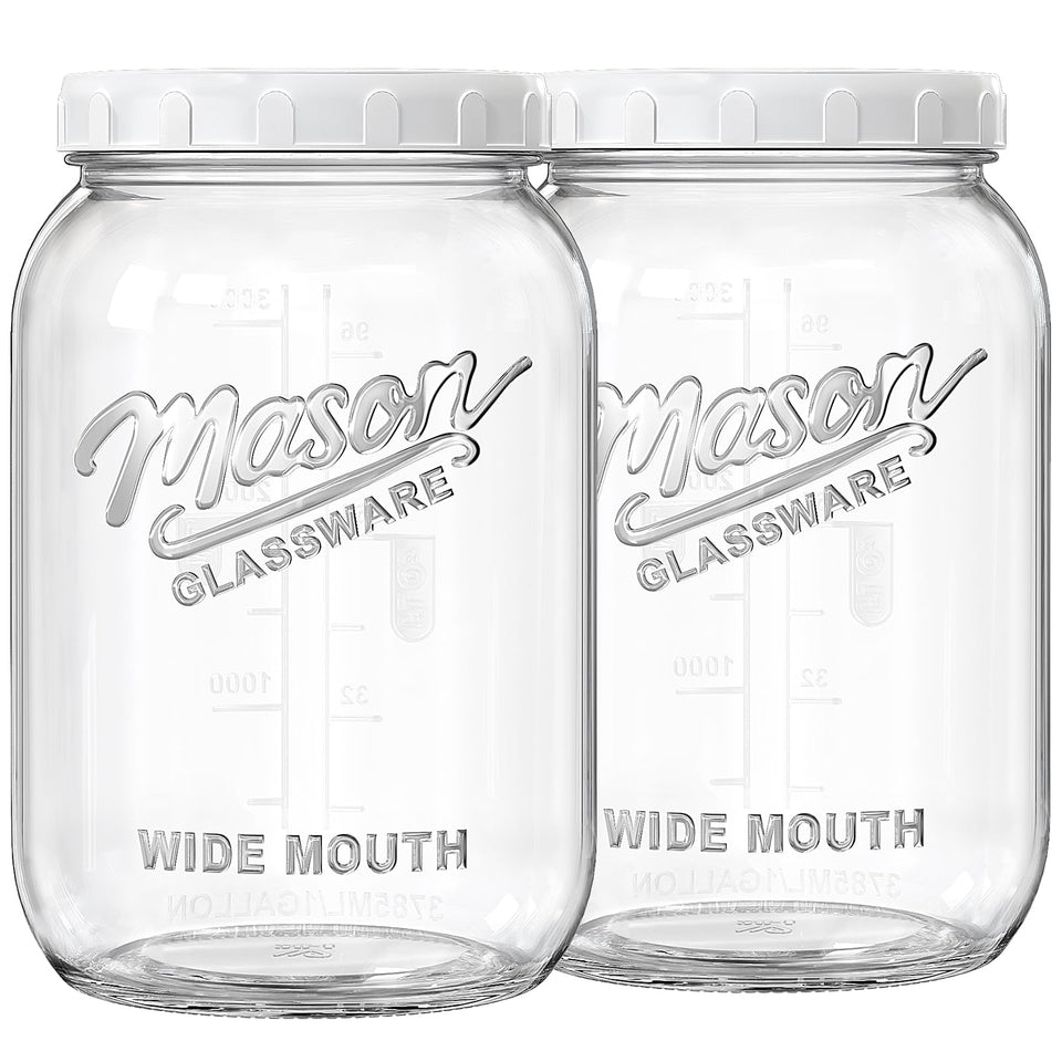 Folinstall 1-gallon glass jar with wide mouth lid for easy measuring and storage