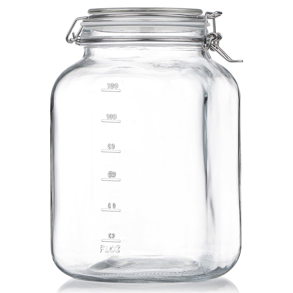Folinstall 1 gallon square jar wide mouth for easy filling.