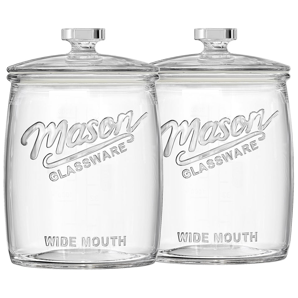 Folinstall 2-pack 1 gallon glass cookie jar keeps cookies fresh on the counter.
