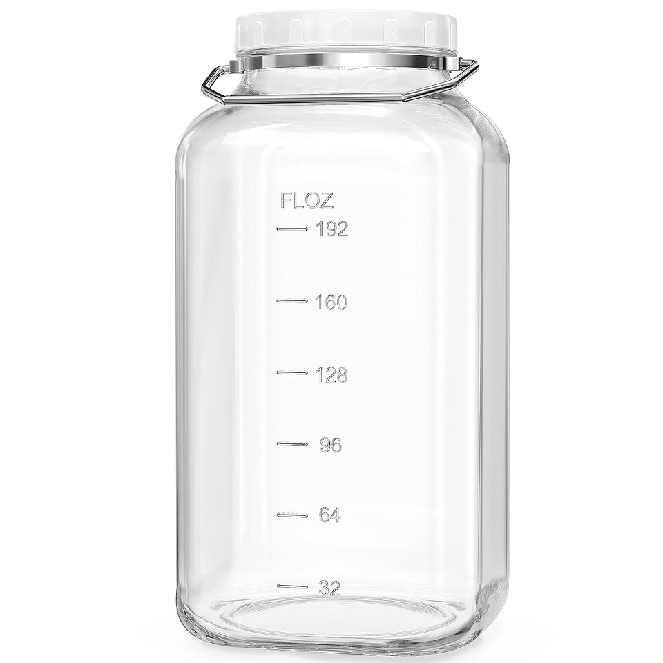 Folinstall 2 gallon glass jar with lid for long-term pantry storage.