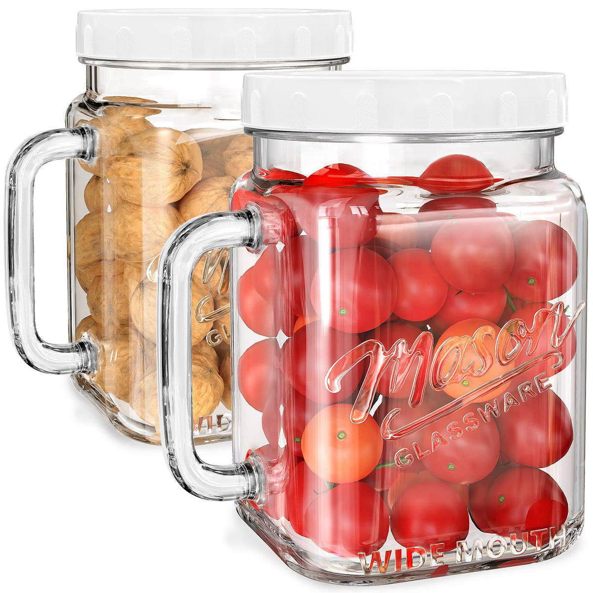 Folinstall 2-pack large mason jars with 74 oz wide mouth for easy filling and serving.