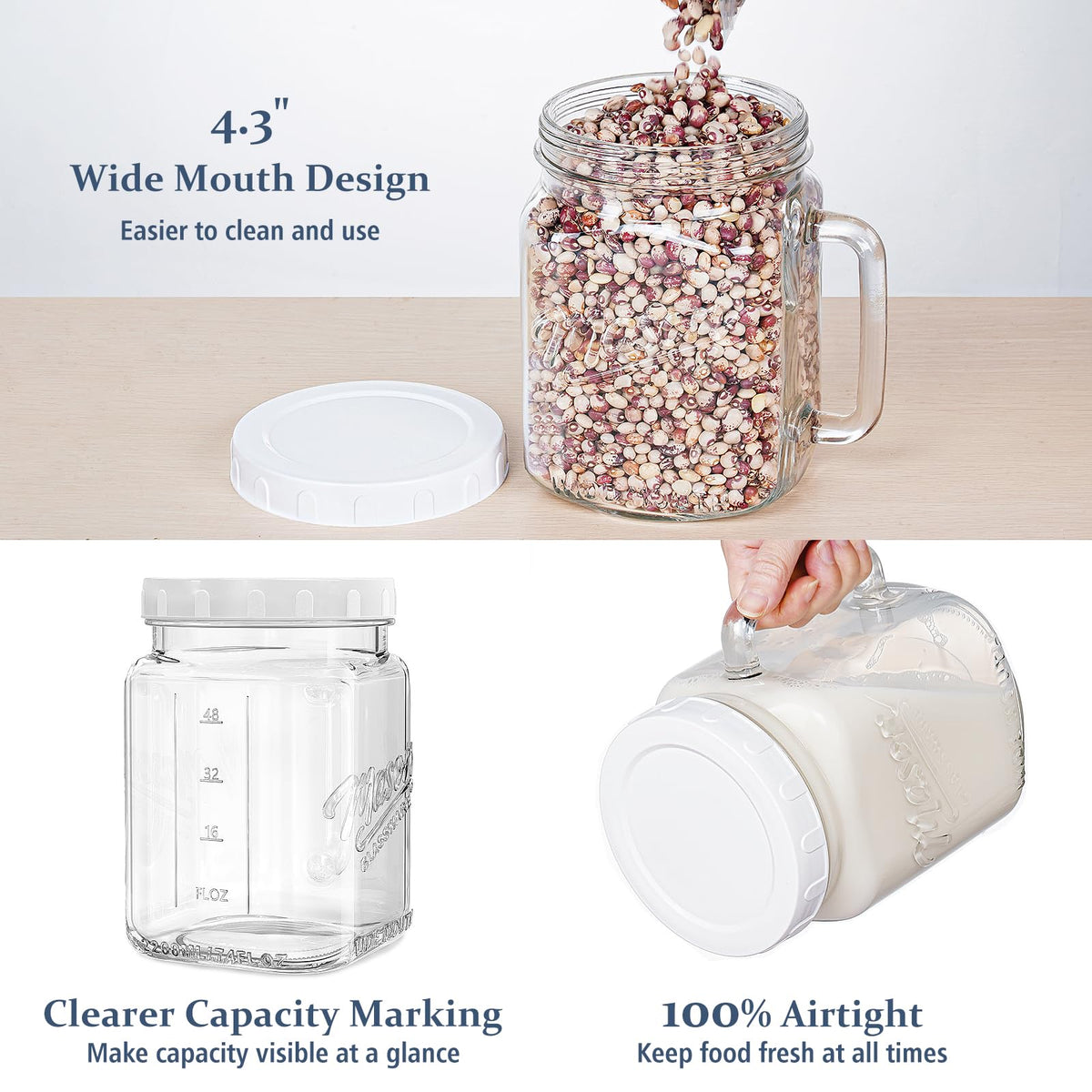 Versatile storage for cookies, oats, and coffee beans in Folinstall wide-mouth jars.